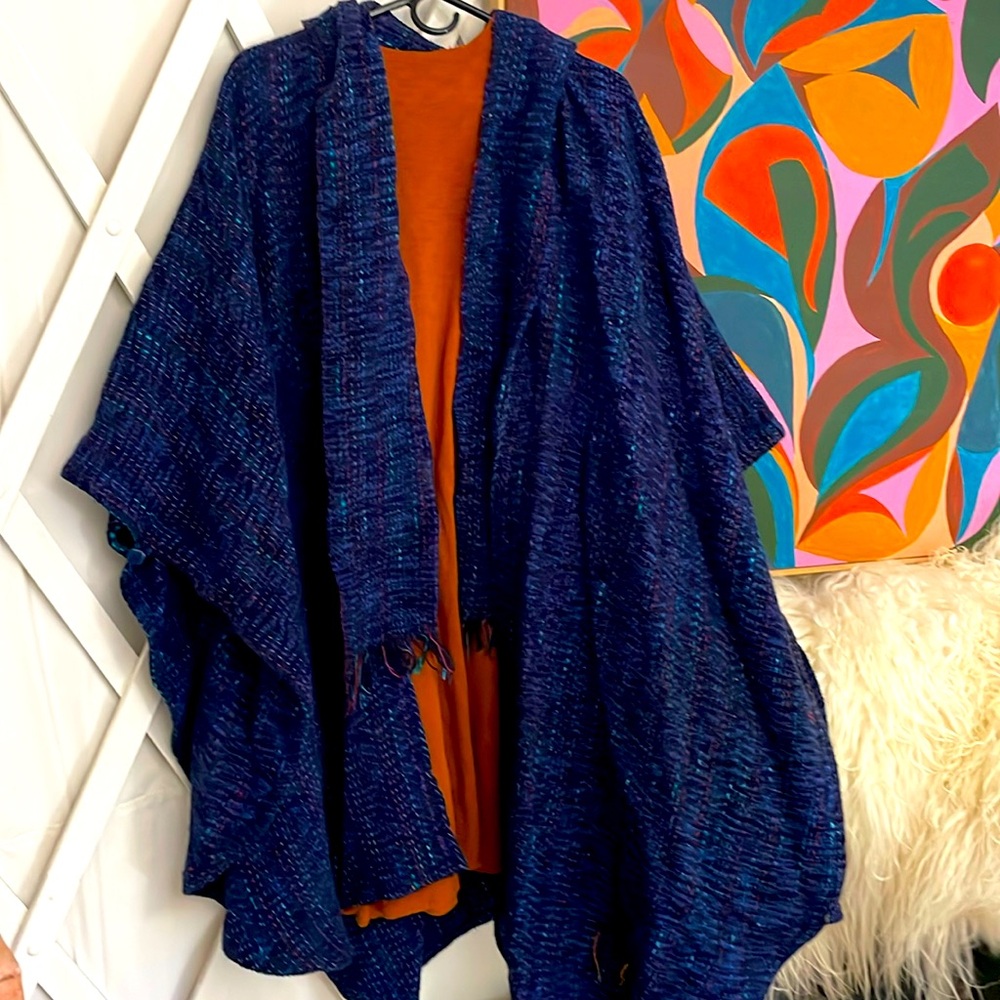 Hand woven wool hooded cape by Abby Bard